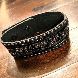 Black Rhinestone Strap Cuff Bracelet